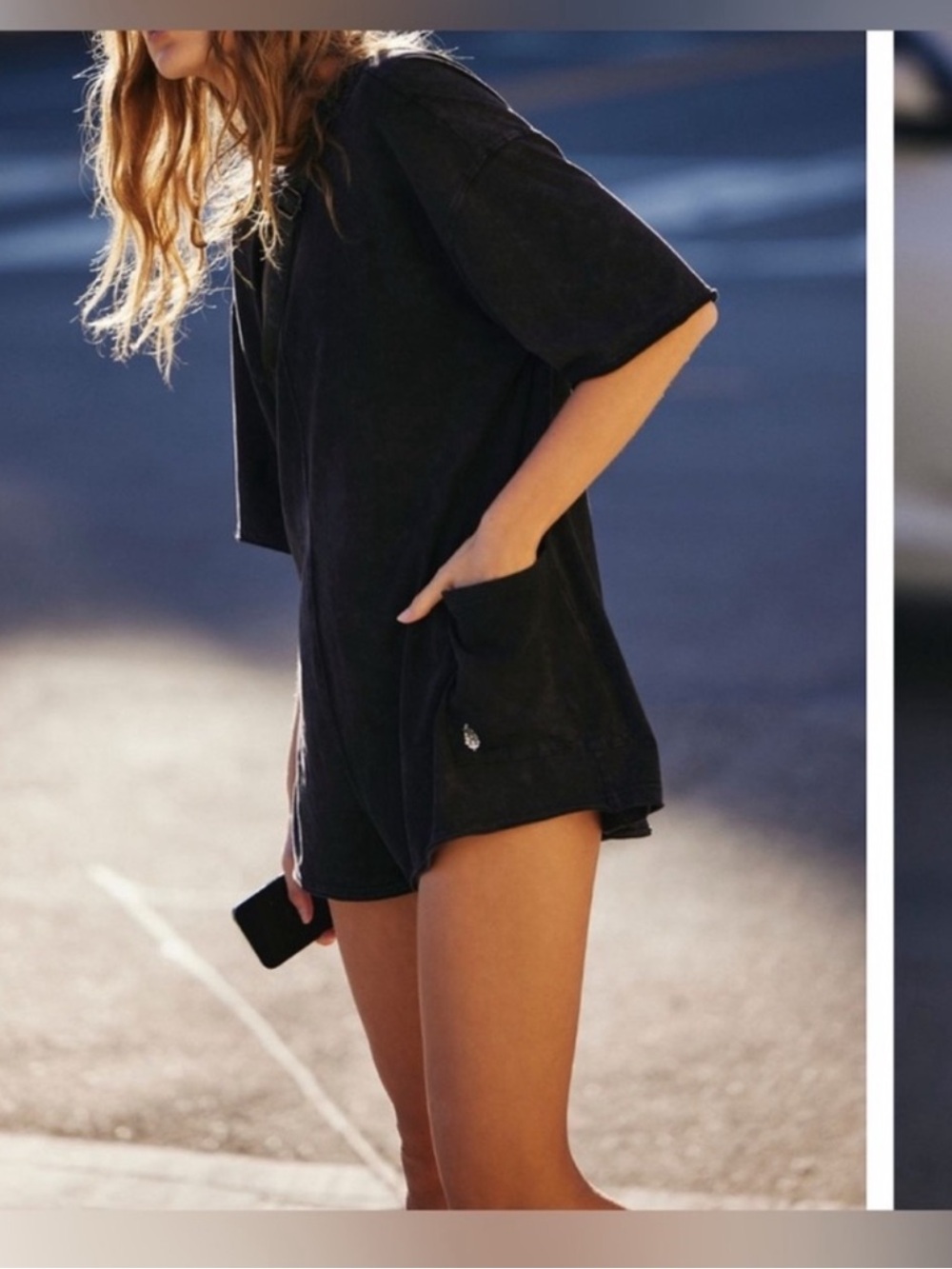 NWOT Free People Movement Hot Shot Tee Romper - washed black Size: Large - Picture 3 of 6